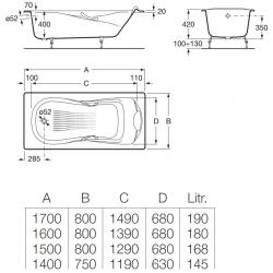 Ванна чугунная Roca Haiti 150x80 с отверстиями под ручки