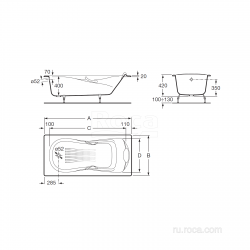 Ванна чугунная Roca Haiti 140x75 с ручками